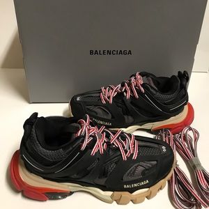 Balenciaga Track Trainers Black Red Women Size 9 BST VNDS Runners Multi
